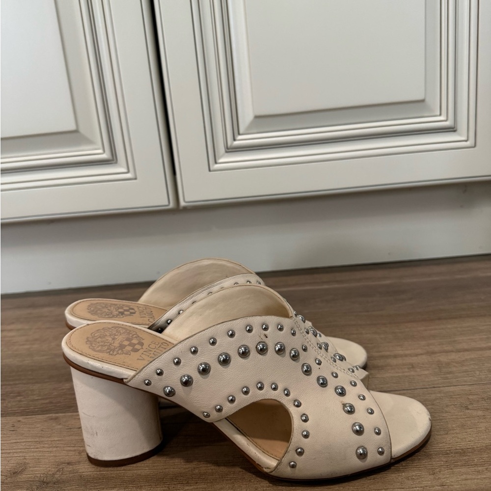 Studded Cream Block Heel Sandals